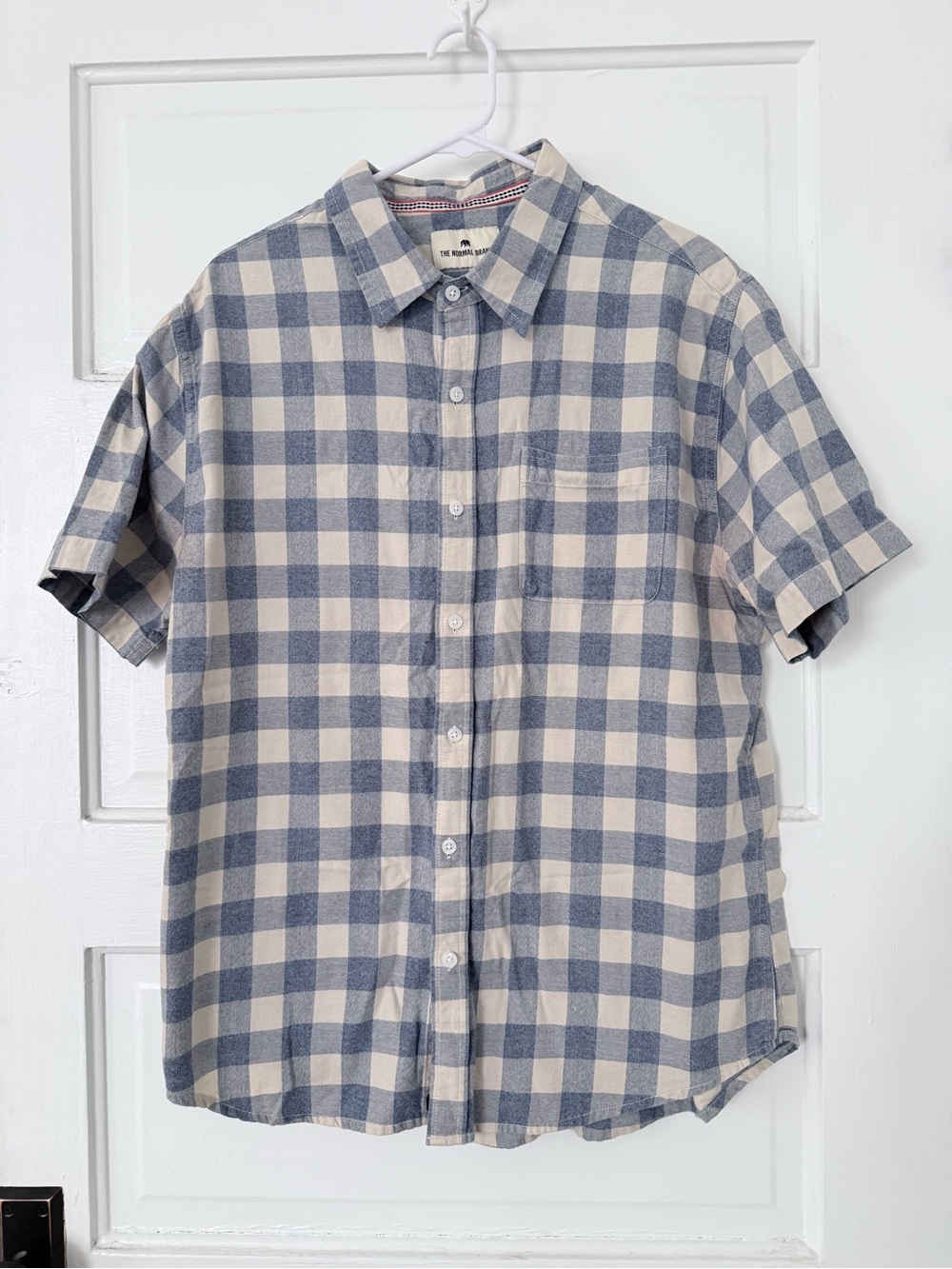 Men's Short-Sleeve Blue and Cream Check Shirt Normal Brand